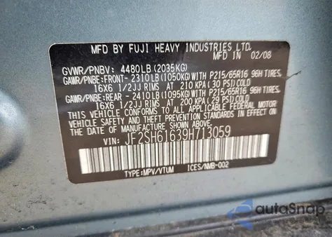 2009 Subaru Forester 2.5X z USA, uszkodzony, nr VIN JF2SH61639H713059